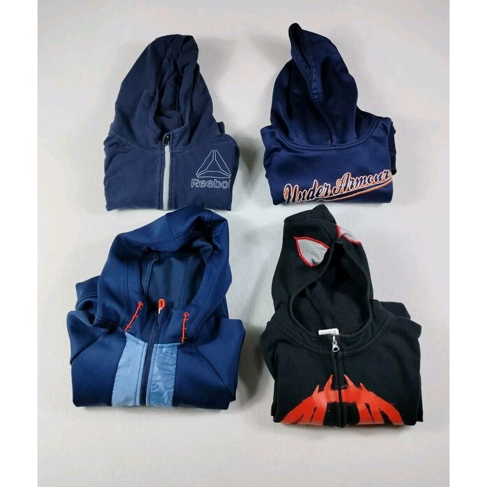 Under Armour Reebok Russell Mad Engine Hoodies Youth‎ Large XL Blue Blk Lot Of 4